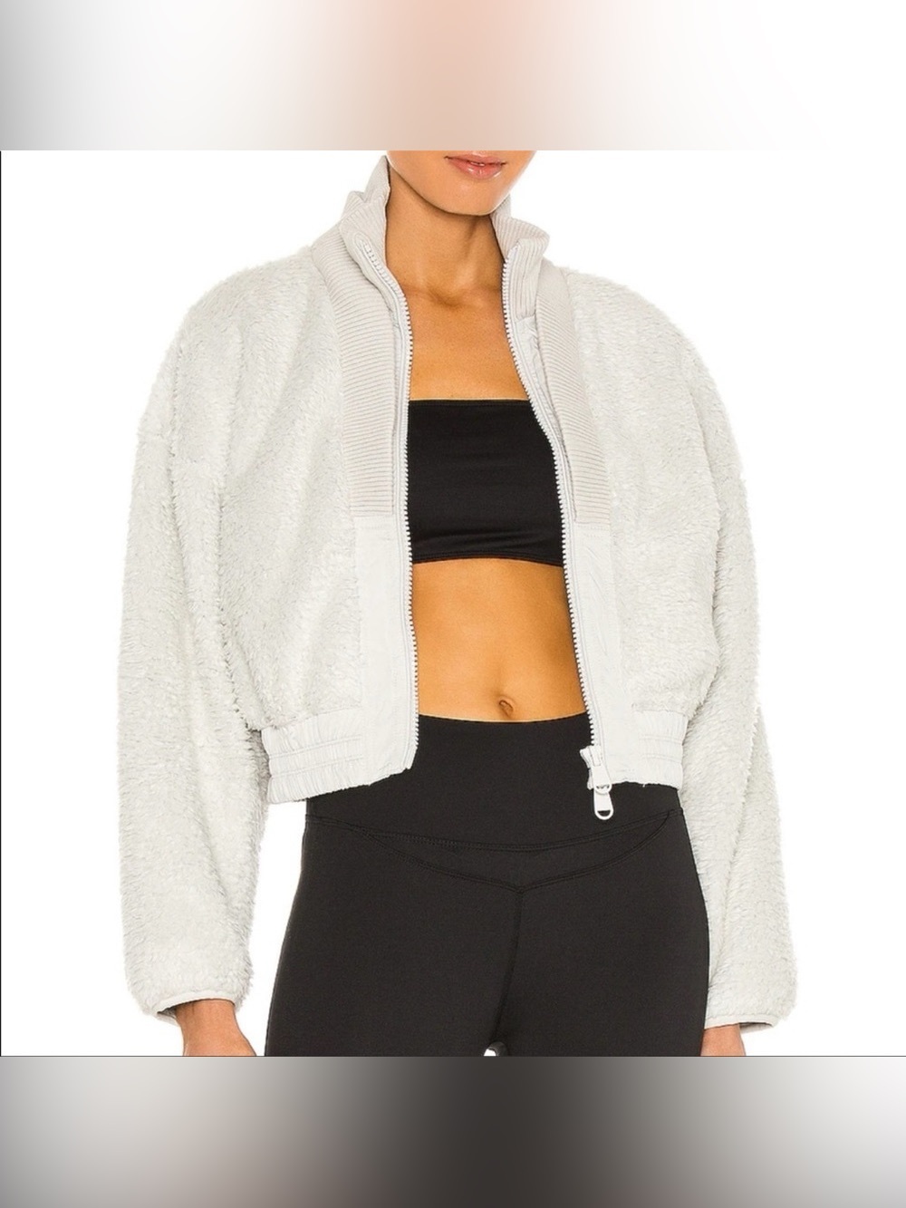 Free People Movement Gear Up Sherpa Jacket Gray Cropped Fleece XS